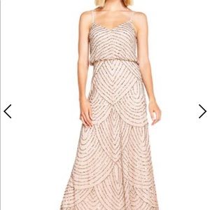 Adrianna Papell beaded art deco taupe/pink dress